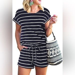 Navy & White Shorts Romper